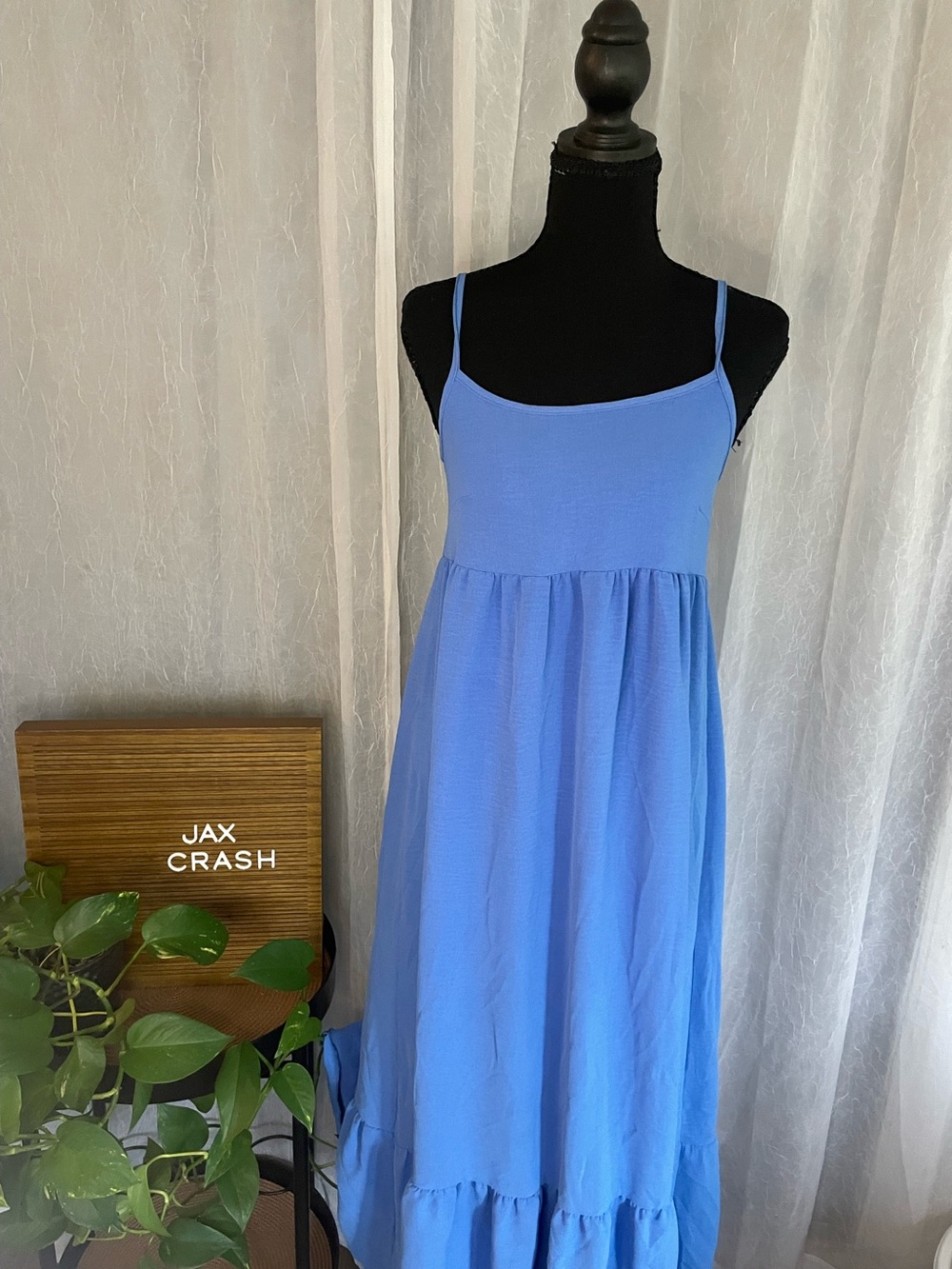 See You Monday Blue Spaghetti-Strap Midi Dress